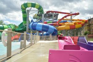 colorful waterslides at outdoor waterpark